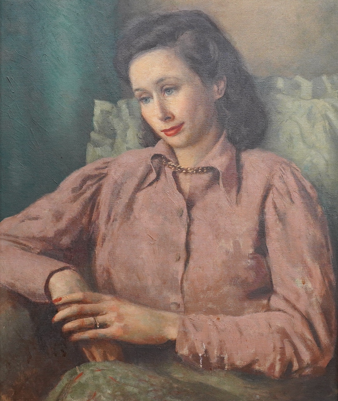 Attributed to Gerald Norden RA (1912-2000), oil on canvas, Portrait of a seated lady, 59 x 49cm. Condition - good